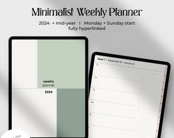 Weekplanner 2024 Digitale Planner | Digitale Planner iPad + Goodnotes | Wekelijks en maandelijks I Eenvoudige digitale planner | Esthetisch + minimalistisch