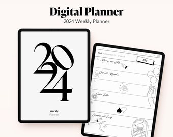 Digital Planner 2024, Minimalist Digital Planner, iPad & GoodNotes Planner, Daily, Weekly, Monthly, Aesthetic Digital Planner + Stickers