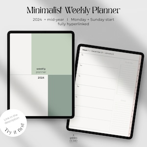 Weekly Planner 2024 Digital Planner | Digital Planner iPad + Goodnotes | Weekly & Monthly I Simple Digital Planner | Aesthetic + Minimalist