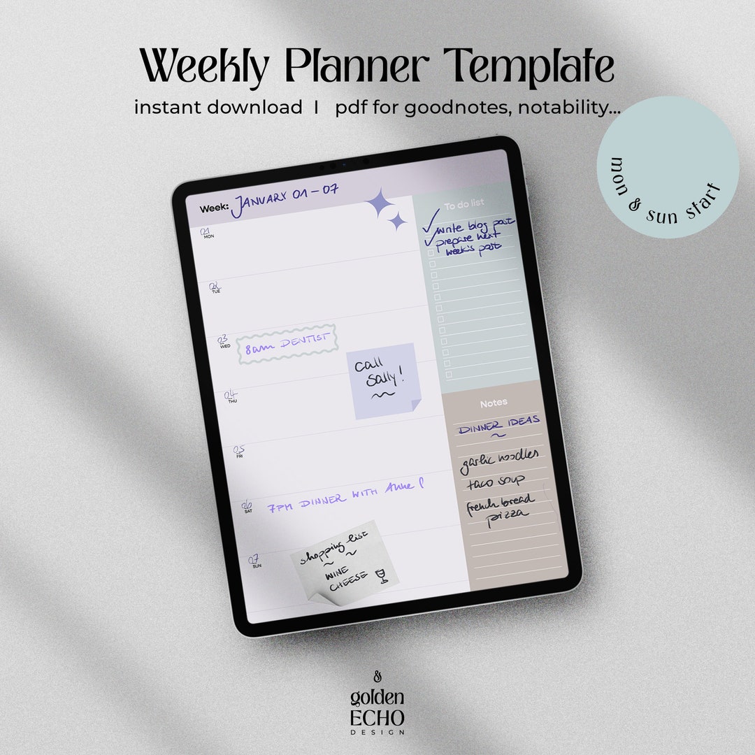 Undated Week Planner Template Undated Week Template for Goodnotes Planner or ...