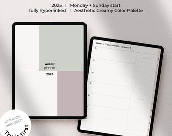 Clean & Minimalist Digitaler Wochenplaner 2025 I Einfacher Digitaler Planer iPad + Goodnotes | Wöchentlich + Monatlich | Ästhetische Cremige Farbpalette