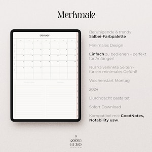 2024 Digitaler Planer Deutsch I Digitaler Wochenplaner | Wochen & Monate Digital Planner | Für iPad + Goodnotes | Minimalistischer Planer