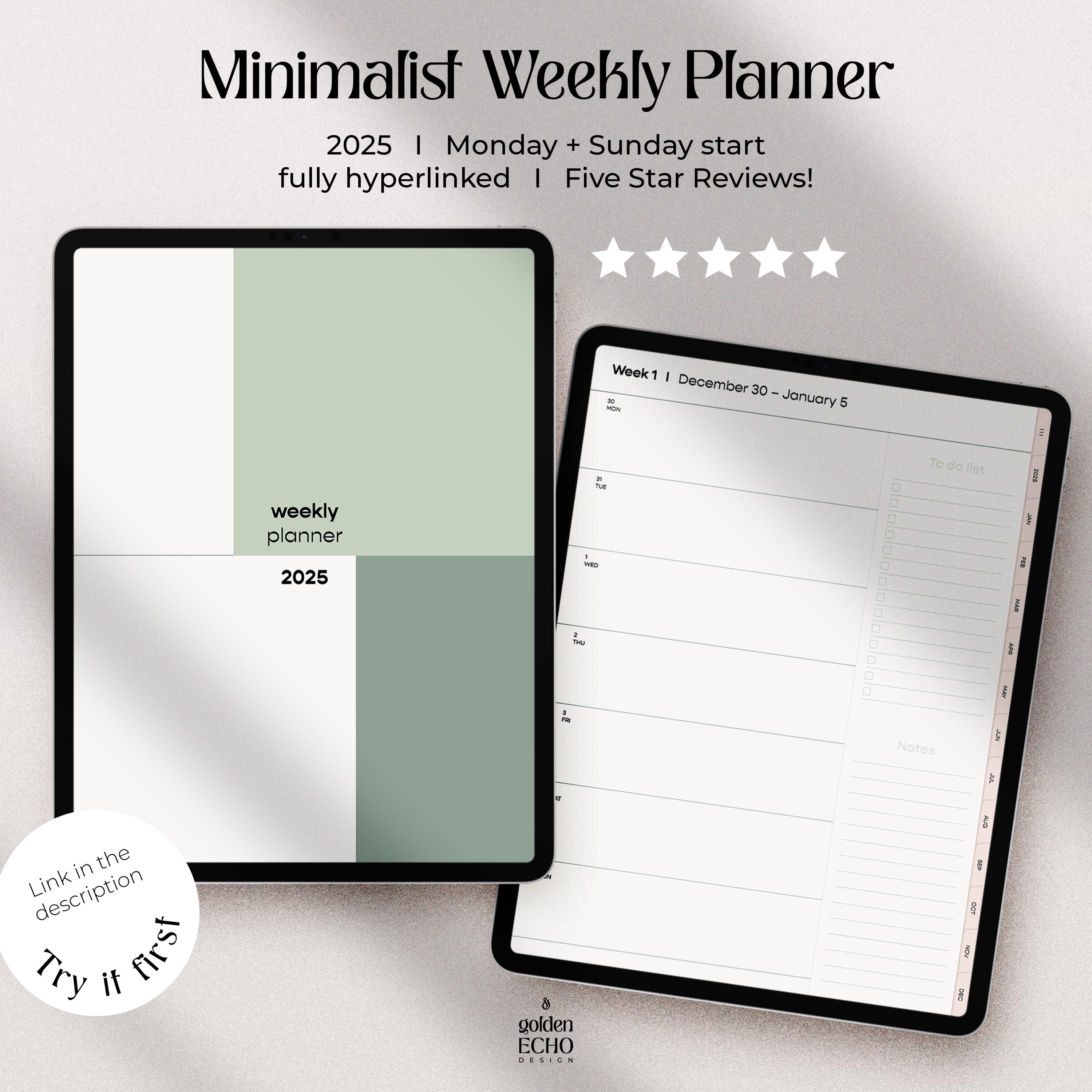Wochenplaner 2025 | Digitaler Planer iPad + Goodnotes | Weekly & Monthly I Clean + Simple Digitaler Planer | Ästhetik + Minimalistischer Planer