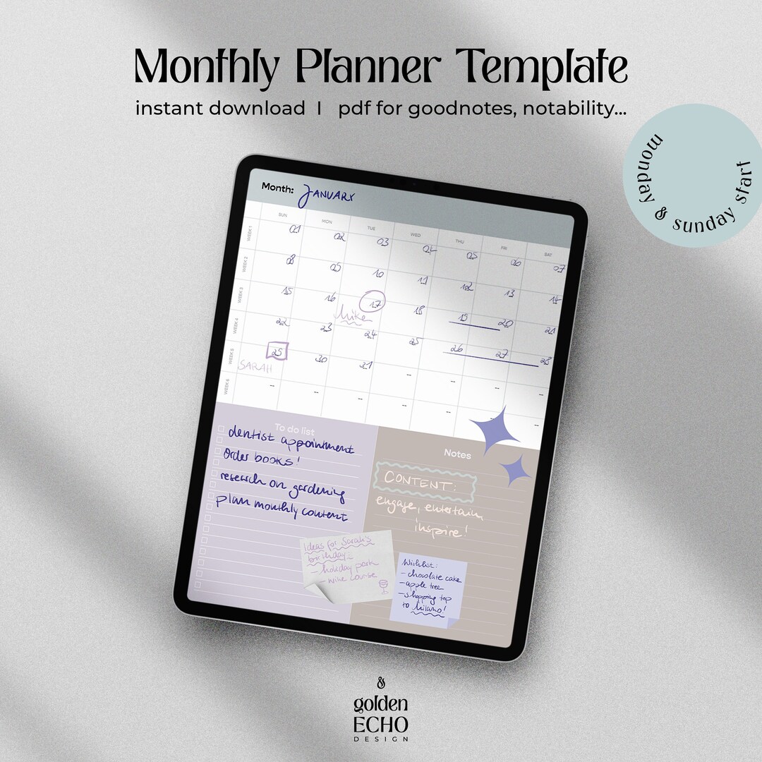 Digital Planner Printable | Monthly Planner Template Insert for Your ...