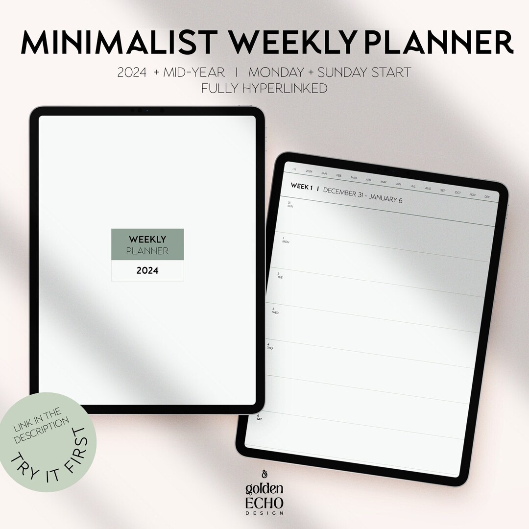 Weekly Digital Planner 2024 Simple Weekly & Monthly Planner for iPad