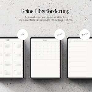 2024 Digitaler Planer Deutsch I Digitaler Wochenplaner | Wochen & Monate Digital Planner | Für iPad + Goodnotes | Minimalistischer Planer