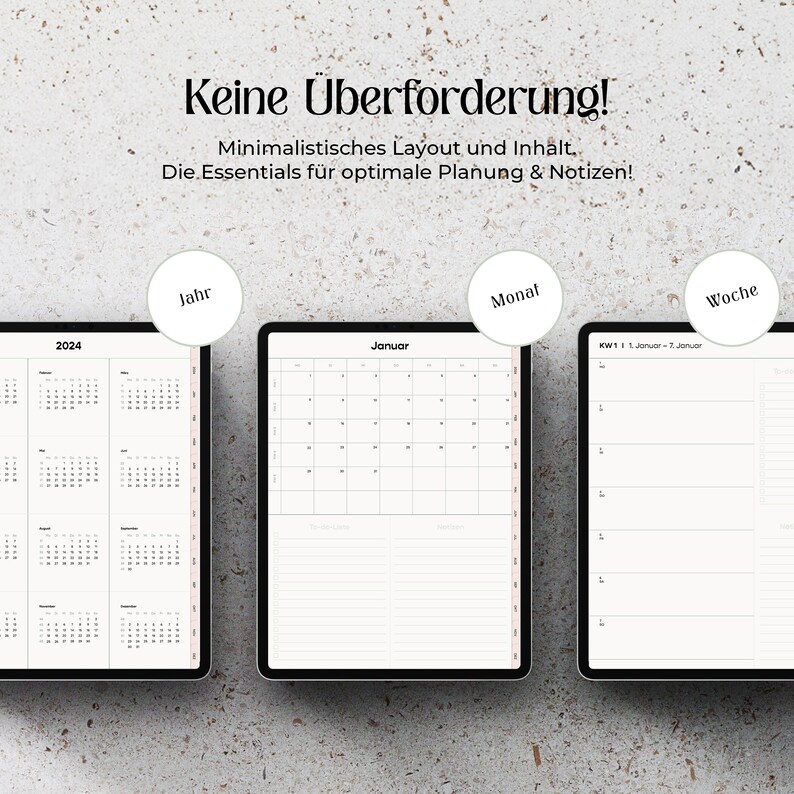 2024 Digitaler Planer Deutsch I Digitaler Wochenplaner | Wochen & Monate Digital Planner | Für iPad + Goodnotes | Minimalistischer Planer