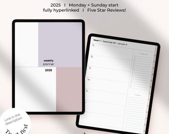 Digitaler Wochenplaner 2025 | Einfacher digitaler Wochenplaner I Wöchentlicher und monatlicher digitaler Planer | Digitaler Planer iPad | Minimalistischer Planer