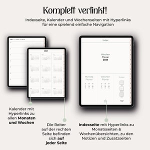 2024 Digitaler Planer Deutsch I Digitaler Wochenplaner | Wochen & Monate Digital Planner | Für iPad + Goodnotes | Minimalistischer Planer