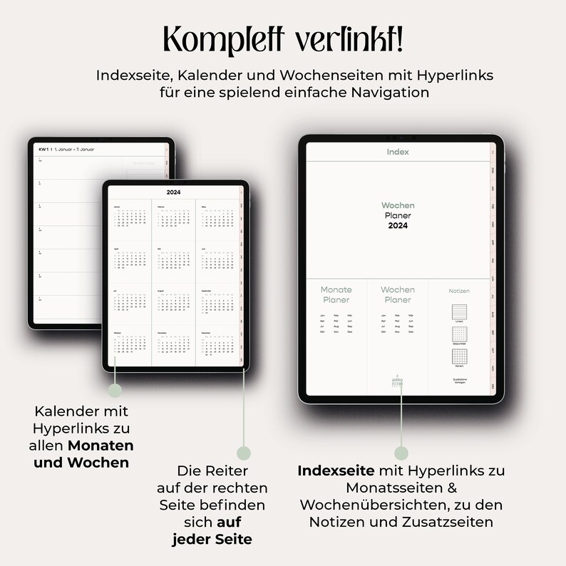 Digitaler Planer deutsch 2024 I Digitaler Kalender 2024