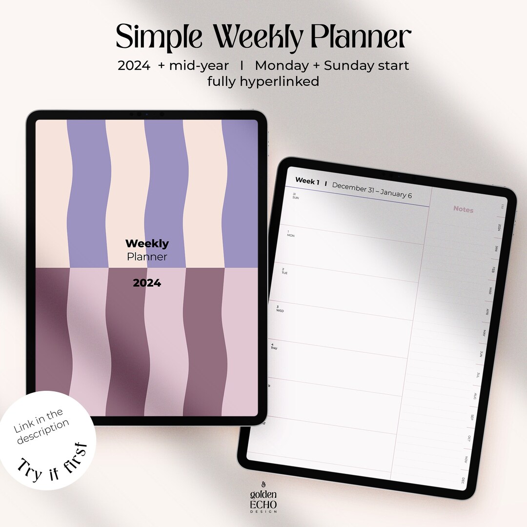 Digital Weekly Planner 2024 I Simple & Cute Weekly Planner iPad