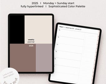 2025 Digitaler Wochenplaner - GoodNotes Kompatibel I Einfacher & Digitaler Minimalistischer Wochenplaner I Clean Design + ausgeklügelte Farbpalette