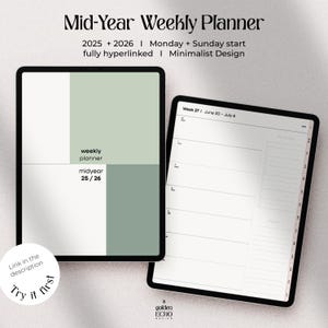 Mid Year Digital Planner 2025-2026 I Digital Planner Minimalist I Minimal Digital Planner I Simple Digital Weekly Planner 2025 - 2026