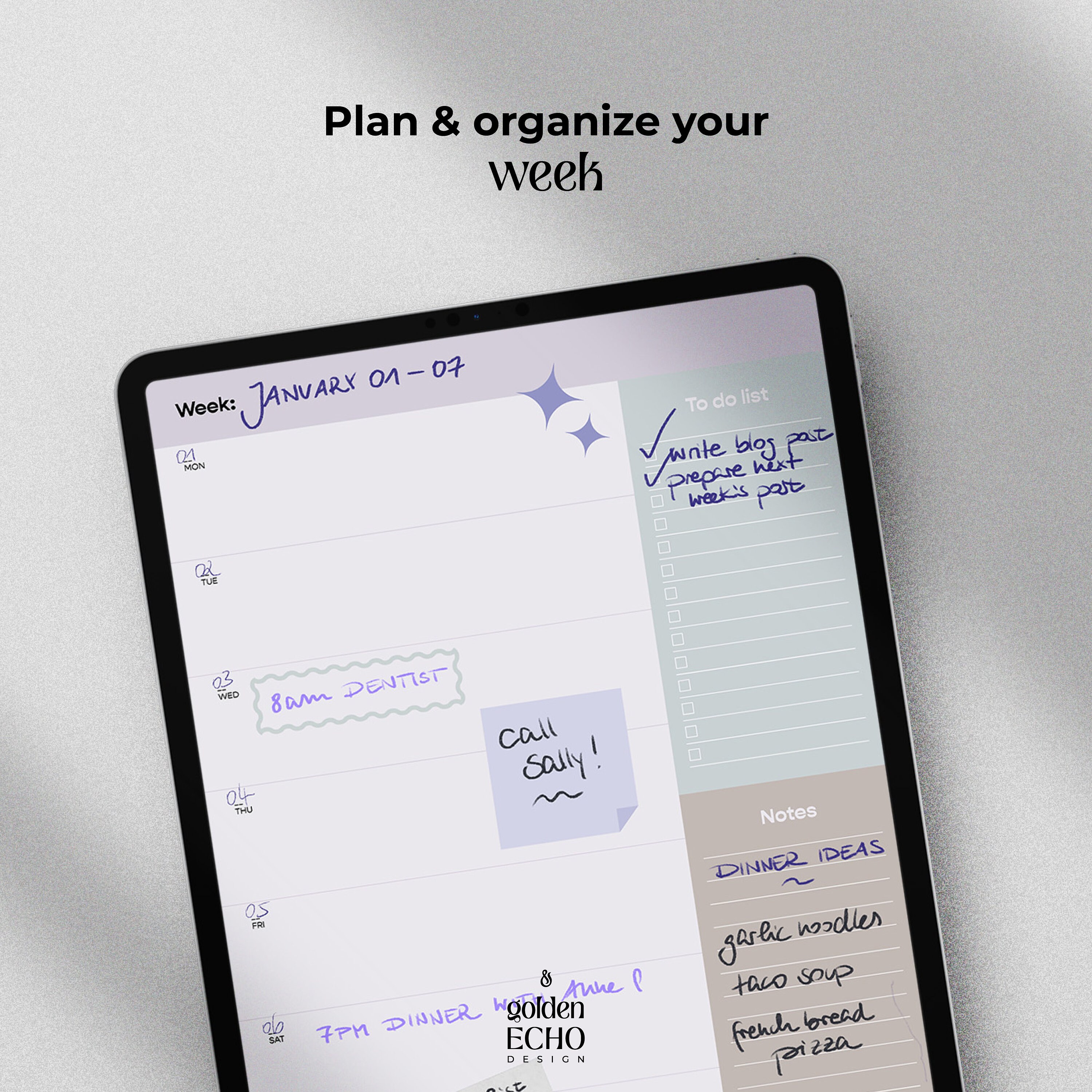 Undated Week Planner Template Undated Week Template for Goodnotes Planner or ...
