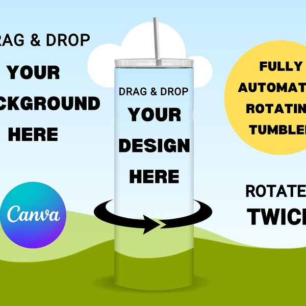 Animated Tumbler Canva Mockup Template Limitless Backgrounds Limitless Designs - Drag&Drop in CANVA - Rotating Tumbler Mockup - Turns Twice