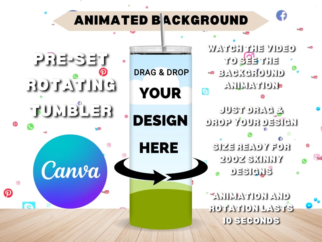Tumbler Mockup Animated Tumbler on Animated Background Canva Mockup