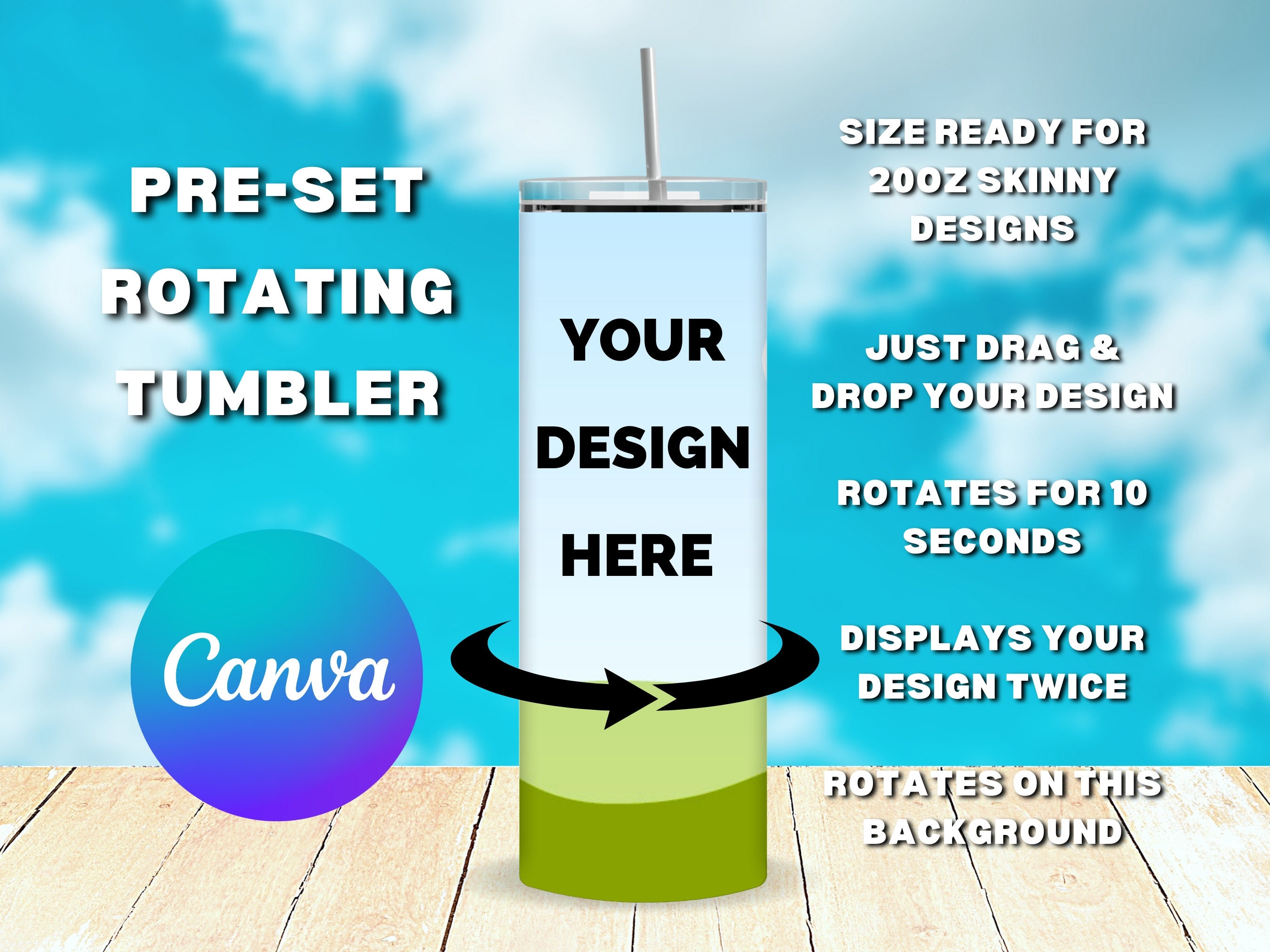 Rotating tumbler mockup canva pre set rotation sized for etsy