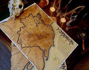 Map of Yorkshire - Hand Drawn on Parchment - PRINT
