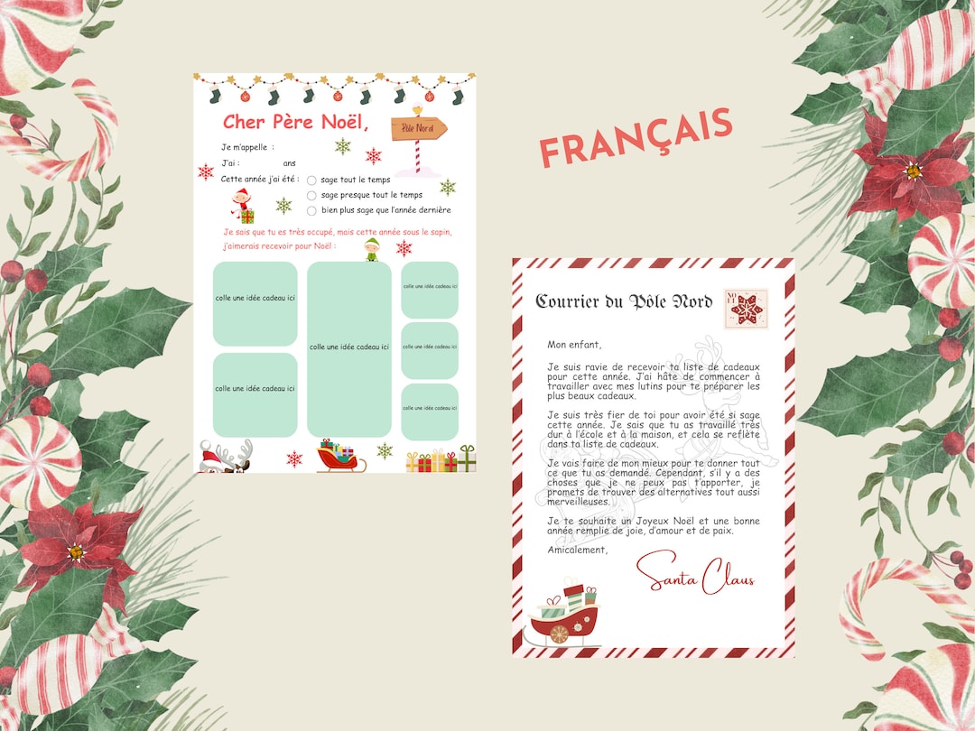 Lettre imprimable pour le Père Noël + lettre réponse du Père Noël