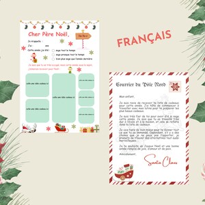 Carta impresa para el Padre Noël + carta de respuesta del Padre Noël, editable en PDF, lista de cadaux de Noël, carta de respuesta del Padre Noël