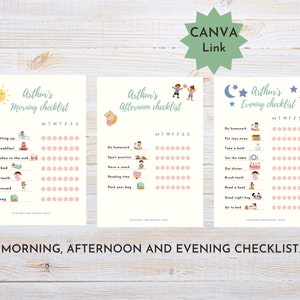 Morning afternoon and evening checklist printable, Editable Chore Chart, kids daily and responsability checklist, for boys and girls