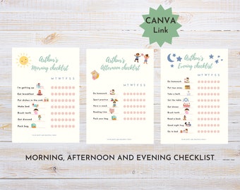 May include: A printable checklist for children with a sun, a basketball, and a moon and stars design. The checklist is divided into three sections: morning, afternoon, and evening. Each section has a list of tasks with corresponding checkboxes for each day of the week.