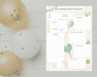 Birthday party planner, child birthday, birthday preparation checklist, event planner,printable birthday planner,birthday party organization