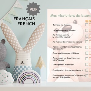 liste de contrôle imprimable de résolutions pour enfant, responsabiliser l&#39;enfant, récompenser la réussite de son enfant, fierté de réussir
