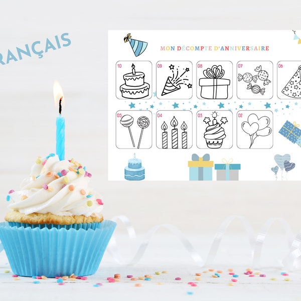 Calendrier d'anniversaire à colorier, PDF, décompte anniversaire, compte à rebours, activité enfant, coloriage pour attendre l'anniversaire