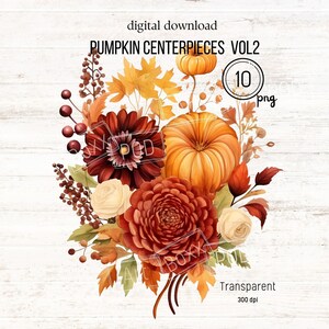 Citrouille, Pièce maîtresse d’automne Vol 2, Clipart aquarelle, PNG d’automne, Images de décoration d’automne pour les panneaux de mariage, Articles d’impression à la demande, Planificateurs, Journal