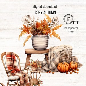 Temporada de abóbora, outono aconchegante, clipart aquarela, PNG de outono, imagens de decoração de outono para placas de casamento, itens de impressão sob demanda, planejadores, diário, canecas