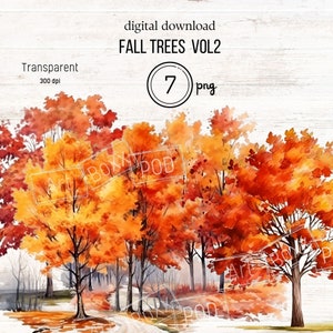 Herbst PNG, Baum Landschaft Vol 2, Aquarell Clipart, Für Scrapbook, Danke Karte, Print On Demand, Planer, Journal, Aufkleber, kommerzielle Nutzung