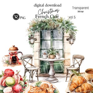 Christmas Clipart, Christmas Cafe, Watercolor Clipart, Christmas Cards, Cozy Clipart, Winter PNG, Ornament Clipart, Holiday Tag Clipart, V.5
