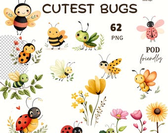 PNG Designs Cute Bugs wunderliche Clipart, Bugs PNG-Dateien für Sublimation, POD-Designs, Kinderzimmer Wandkunst, Briefpapier, Aufkleber, Tassen