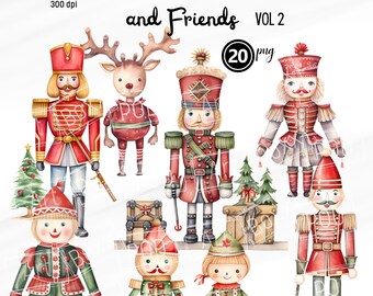 くるみ割り人形 PNG クリップアート、クリスマス クリップアート、季節のクリップアート、クリスマス PNG 水彩画、くるみ割り人形飾り、ギフト タグ、Vol 2