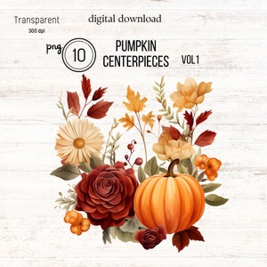 Abóbora, peça central de outono Vol 1, clipart aquarela, PNG de outono, imagens de decoração de outono para placas de casamento, itens de impressão sob demanda, planejadores, diário