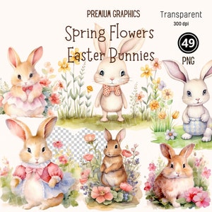Easter Bunny PNG,  Bunny Clipart Cute Bunny, For Easter Greeting Card Clipart, Classroom Decoration, Scrapbooking, Easter Watercolor Bundle