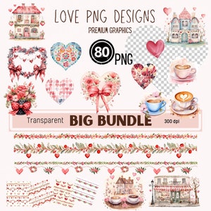 Valentines Clipart Bundle, Valentine PNG Bundle , Seamless Pattern, Seamless Borders, Love PNG Designs, Hearts PNG, Classroom Valentines