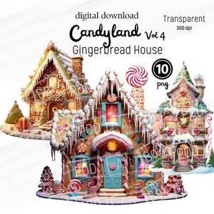 Weihnachten PNG, Candy Land Lebkuchen Vol 4, Aquarell Clipart für Grußkarten, Weihnachtskarten, Print On Demand, Aufkleber, Scrapbook