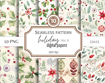 Christmas Papers, Seamless Pattern, Christmas PNG, Holiday Paper, Pattern PNG Christmas PNG For Print On Demand, Junk Journal, Bookmarks, V3