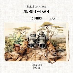Adventure Time, Travel Planner, Vol.2 Download Digital, Aquarell PNG für Print On Demand, Tshirt Design, Dankeschön-Karte, Save The Date