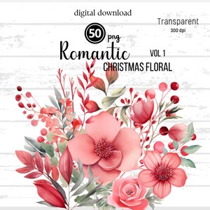 Weihnachten PNG, Romantische Weihnachtsblumen Vol 1, Aquarell Weihnachtscliparts Für Grußkarten, Print On Demand, Aufkleber, Scrapbook, Tassen