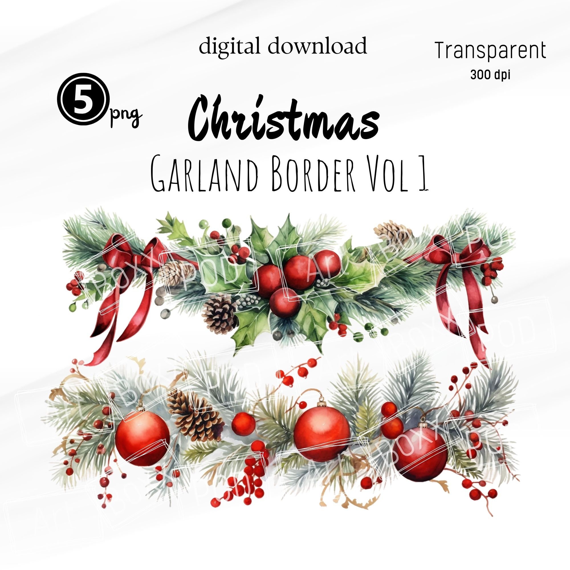 Christmas Clipart, Christmas Branch Clipart, Christmas Garland, Watercolor  Clipart, Decoration Clipart, Holly Wreath for Greeting Cards V1 - Etsy  Israel, image size:2000x2000