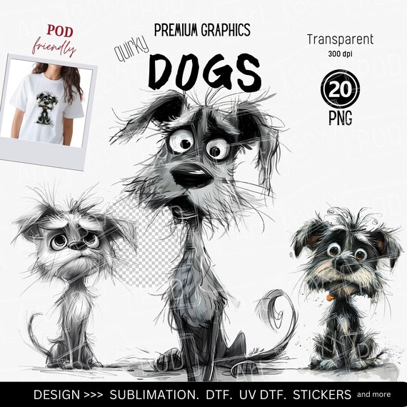 Quirky Dog Watercolor Clipart Bundle: Grumpy Dog PNG (20 Files)