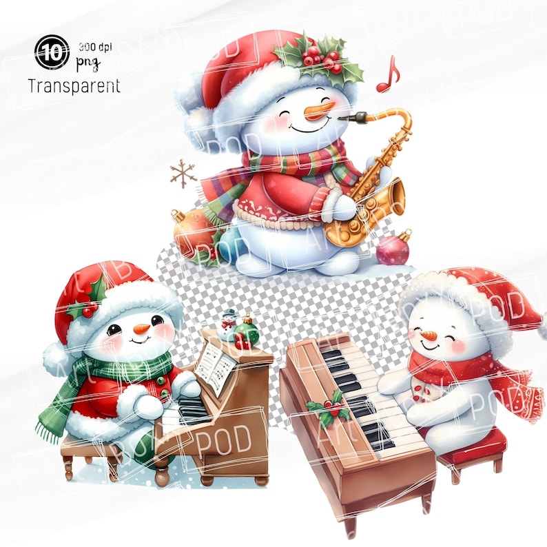Snowmen Playing Instruments Christmas Clipart, Musical Snowman Festive Clipart V.3, Seasonal ...