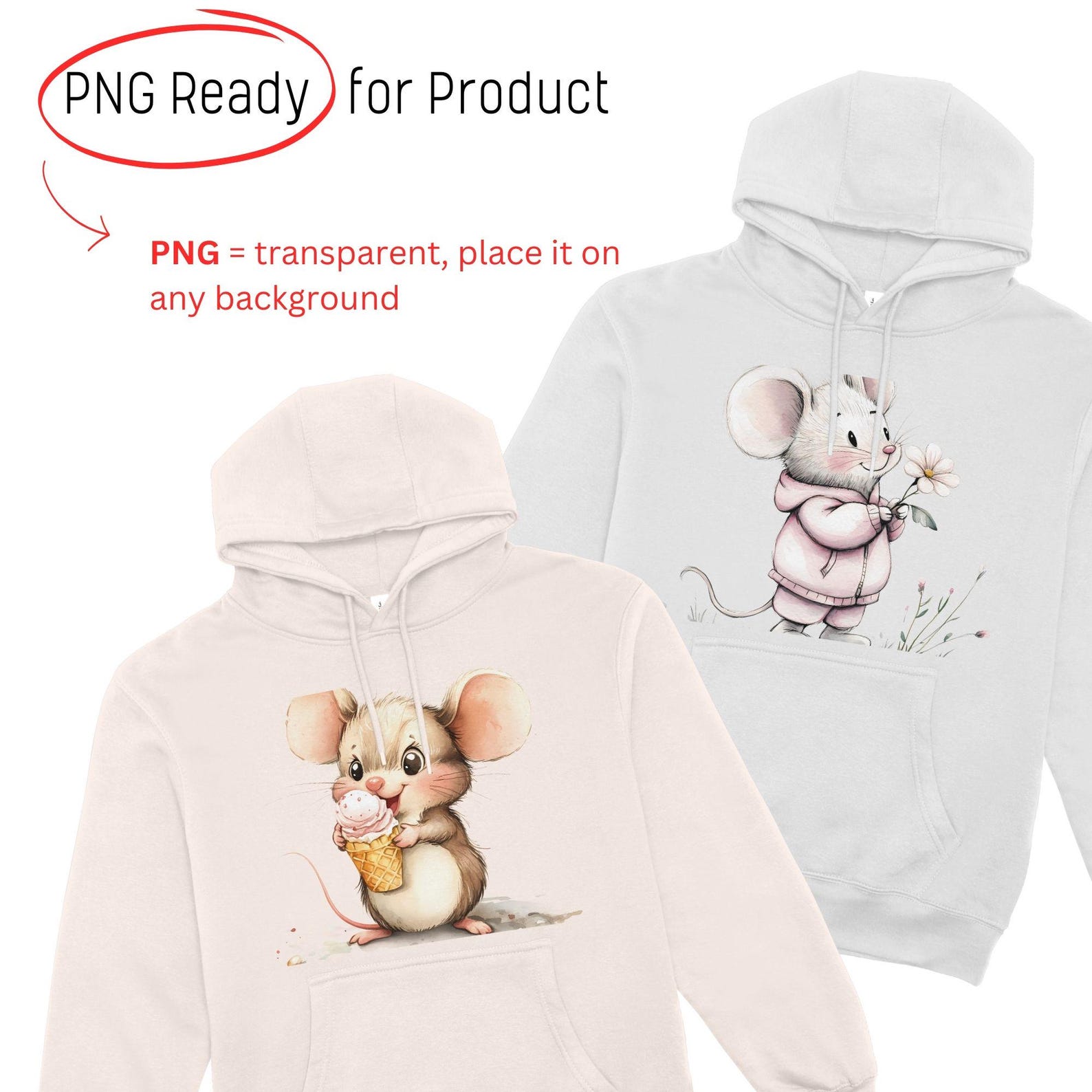 Cute Mice Clipart, Springtime Mouse Cartoon PNG, Nursery Art Digital ...