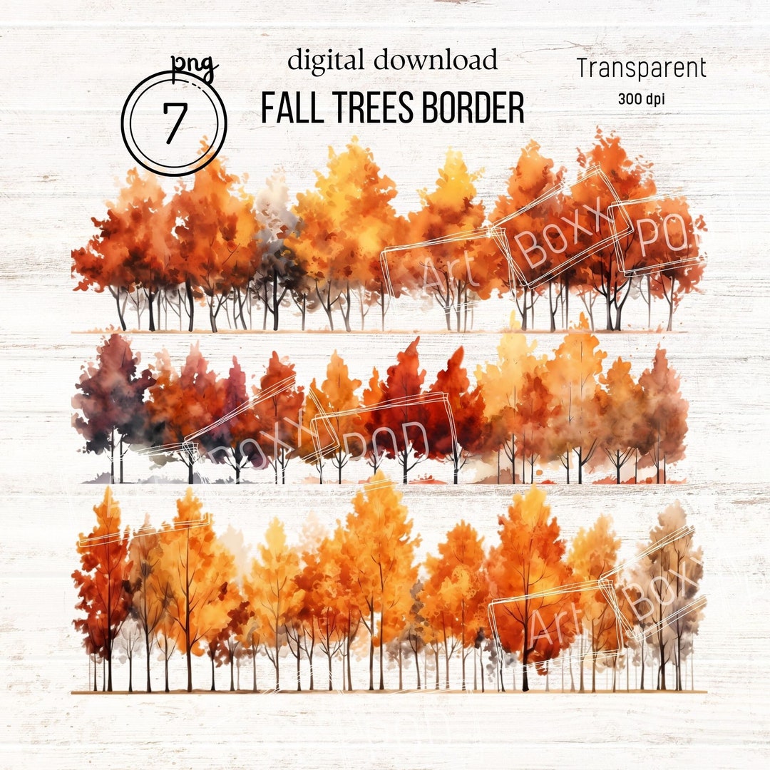 Fall PNG Tree Border Watercolor Clipart for Scrapbook - Etsy