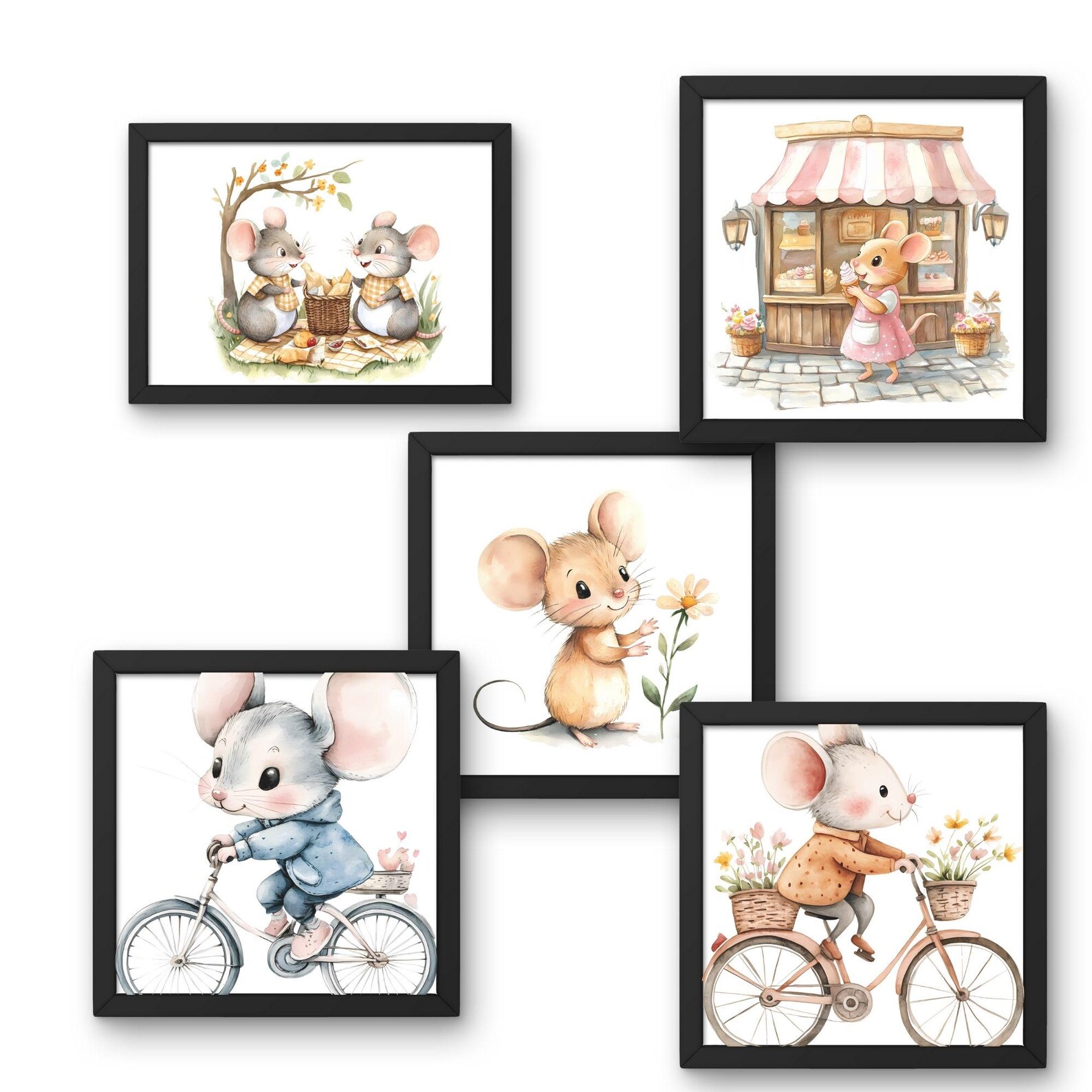 Cute Mice Clipart, Springtime Mouse Cartoon PNG, Nursery Art Digital ...