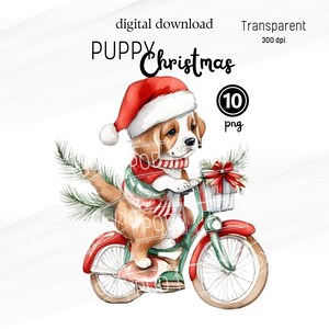 Weihnachten PNG, Welpe Weihnachten, Aquarell Clipart für Grußkarten, Weihnachtskarten, Print On Demand, Aufkleber, Ornamente, Weihnachtsanhänger