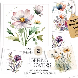 Watercolor Spring Wildflowers Instant Digital Download Vol 2 – High Resolution PNG Flower Clipart For Personal, POD Designs, Commercial Use